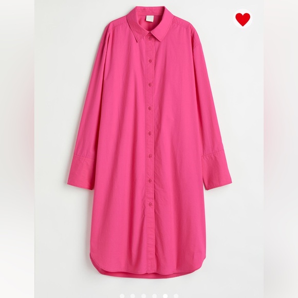H&M Hot Pink Magenta Barbie Cotton Collared Button Down Tunic Shirt - Picture 5 of 6
